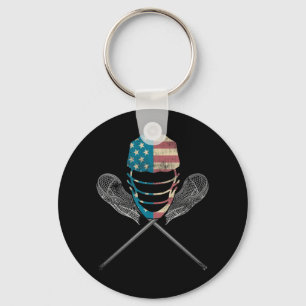 Porte-clés Casque Et Bâton Lacrosse Drapeau Américain