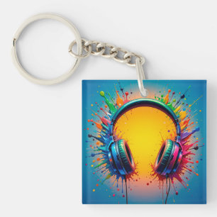 Porte-clés Casque vibrant sur éclaboussure de douleur colorée
