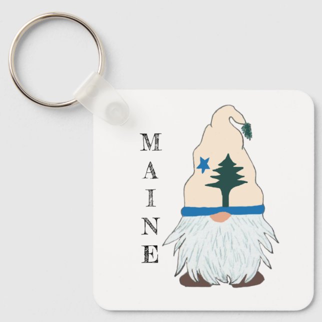 Porte-clés Casquette Gnome du drapeau du Maine (Recto)