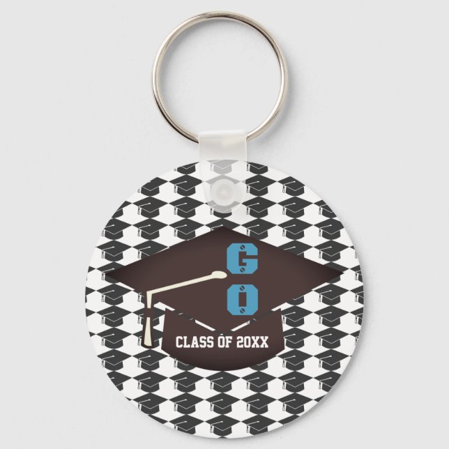 Porte-clés Casquette personnalisé et Gown Graduation Texte bl (Recto)