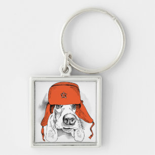 Porte-clés Casquette rouge de Basset Hound   Ushanka