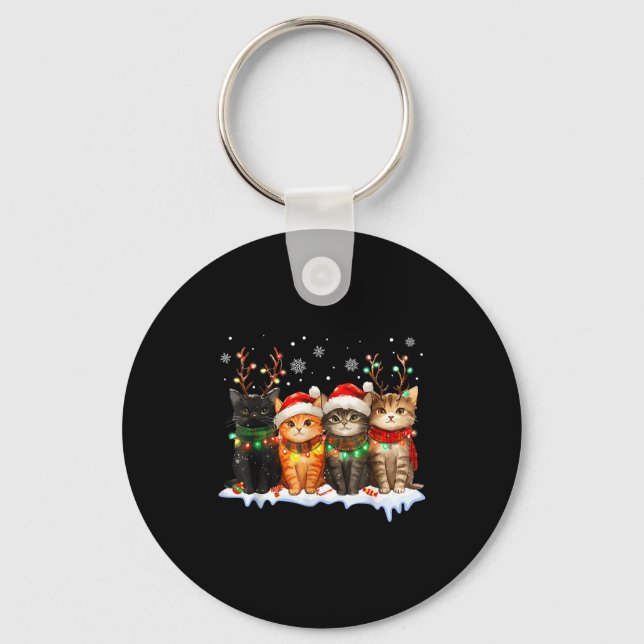 Porte-clés Cat Christmas Light Reindeer Santa Christmas Cat L (Recto)