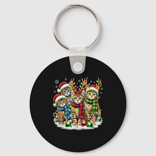 Porte-clés Cat Christmas Light Reindeer Santa Christmas Cats  (Recto)