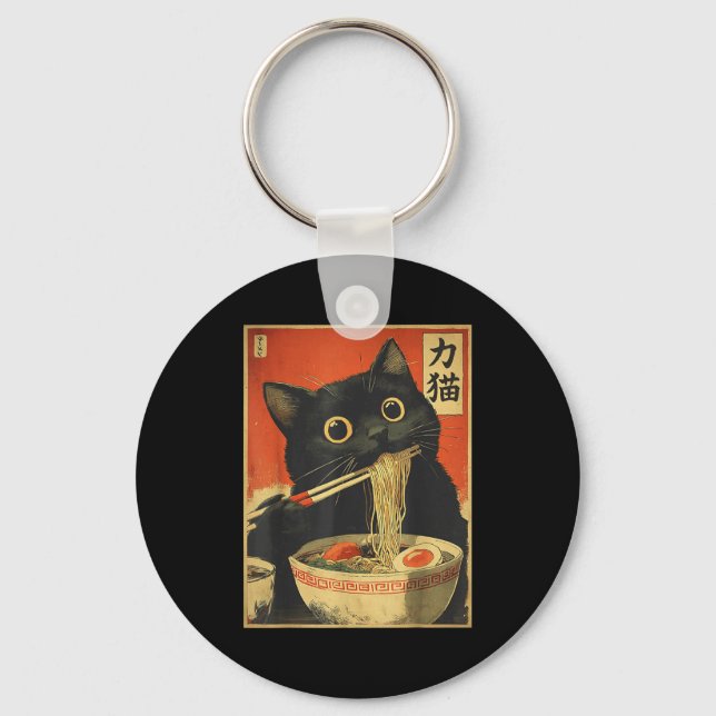 Porte-clés Cat Eating Ramen Funny Japanese Kawaii Cat Anime L (Recto)
