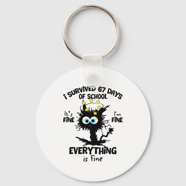 Porte-clés Cat I Survived 67 Days Of School Teachers Students (Recto)