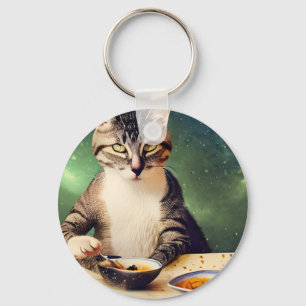 Porte-clés Cat in space eating Sushi 
