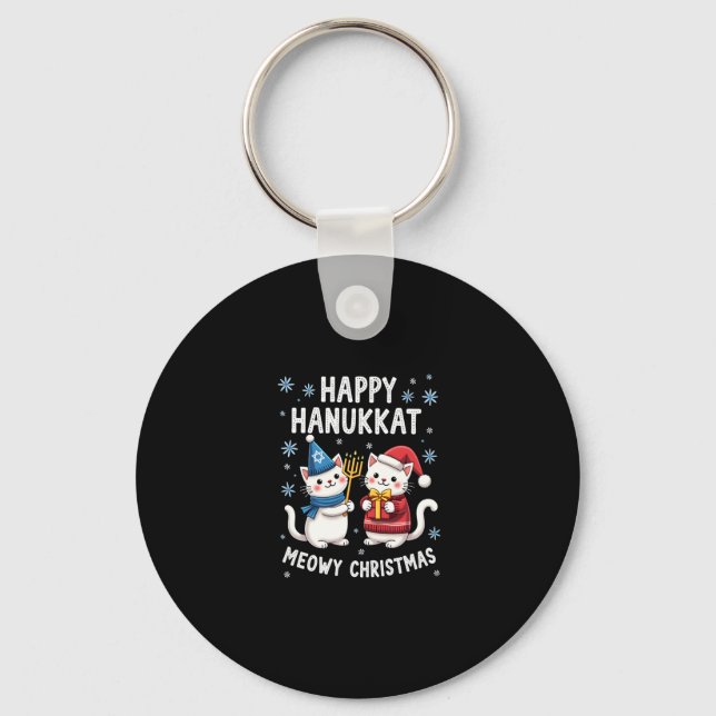 Porte-clés Cat Merry Christmas Happy Hanukkah Jewish Christia (Recto)