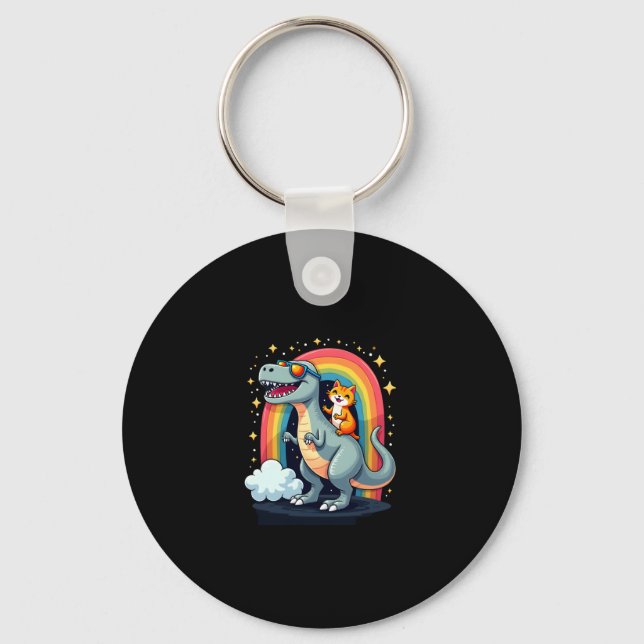 Porte-clés Cat Riding Dinosaur T-Rex Kitten Rainbow Dino Funn (Recto)