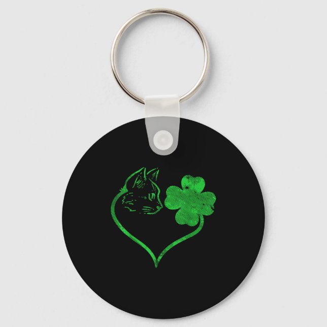 Porte-clés Cat Silhouette Shamrock St Patricks Day Kitten Lov (Recto)