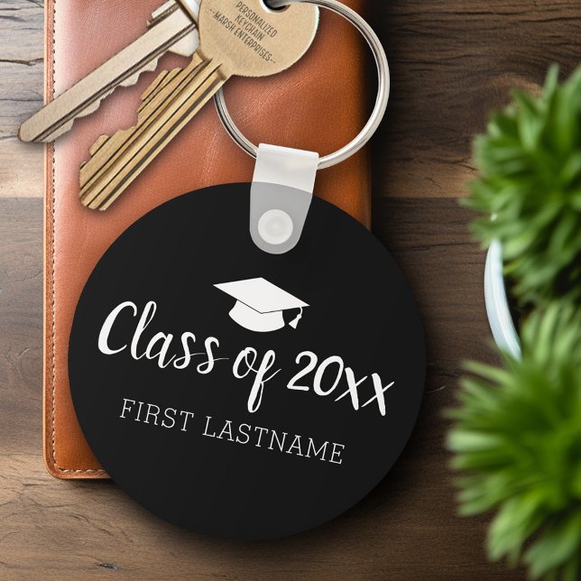 Porte-clés Catégorie de l'année et nom du diplôme - Noir (Personalized Keychain - Graduation Party Favor)