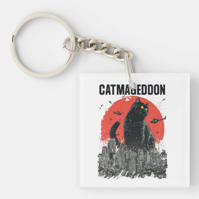 Porte-clés Catmageddon Giant Cat Monster City Kaiju Funny Pet (Devant)