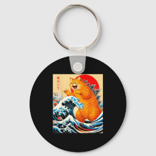 Porte-clés Catzilla chat orange art japonais pour hommes femm