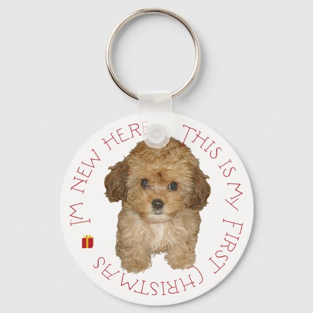 Porte-clés Cavachon Chiot Premier Noël (Recto)