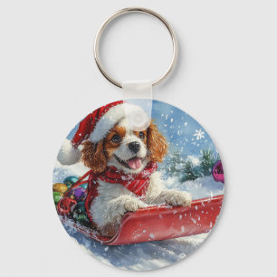 Porte-clés Cavalier King Charles Spaniel Chariot de Noël