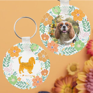 Porte-clés Cavalier King Charles Spaniel Fleur Orange Pastel