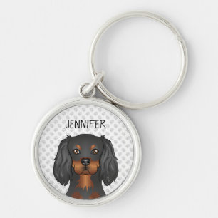 Porte-clés Cavalier King Charles Spaniel noir et fauve & Nom