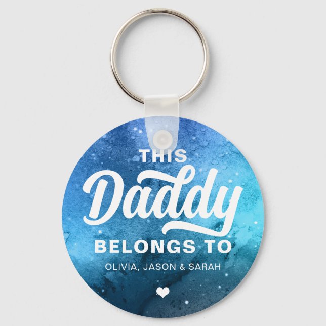 Porte-clés Ce papa appartient à Fête des pères Aqua Blue (Recto)