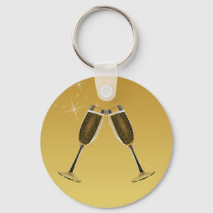 Porte-clés Célébration des Lunettes de Champagne sur l'or