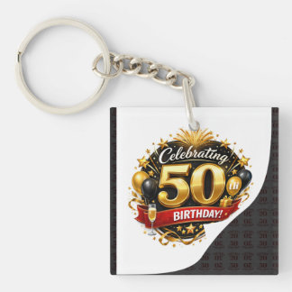 Porte-clés Célébration élégante d'anniversaire de 50 ans en o