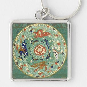 Porte-clés Cercle chinois antique bleu vert