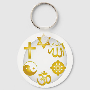 Porte-clés Cercle des symboles religieux dorés