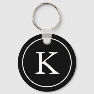Porte-clés Cercle noir et blanc Monogramme initial