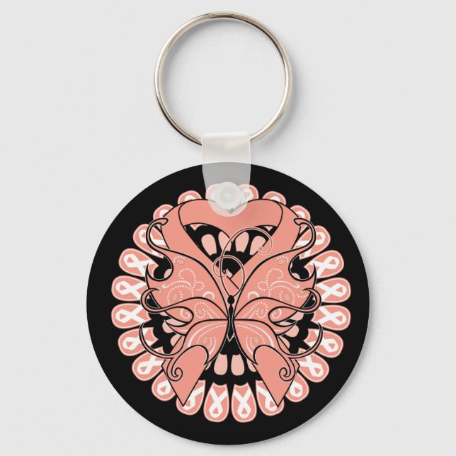 Porte-clés Cercle papillon utérin du cancer des rubans (Recto)