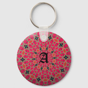 Porte-clés Cercle rose foncé de mosaïque de monogramme