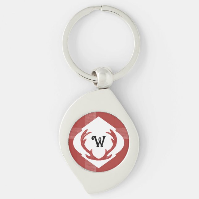 Porte-clés Cerf Antlers Rustique Monogramme minimal Bourgogne (Devant)