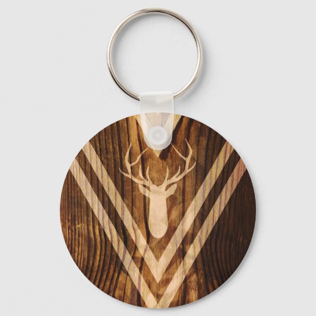 Porte-clés Cerf de Boho sur bois rustique (Recto)