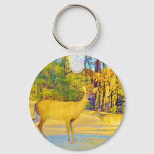 Porte-clés Cerf de couleur moutarde avec bleu clair