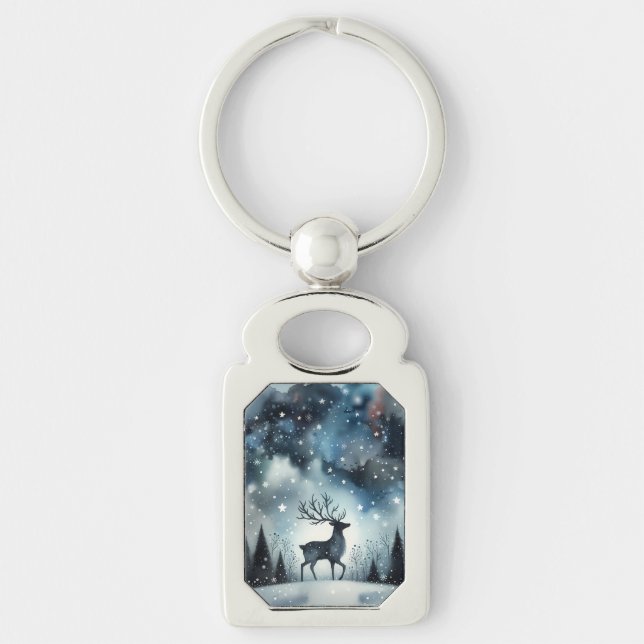 Porte-clés Cerf de Nuit d'Hiver Étoilé (Devant)