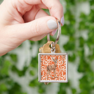 Porte-clés Cerf sur le motif damassé de chêne décoratif en or