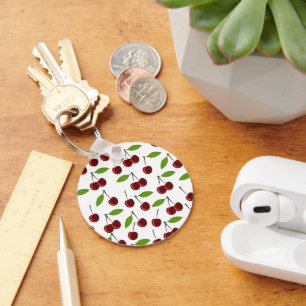 Porte-clés Cerise Rouge, Motif De Cerises, Feuilles, Fruits