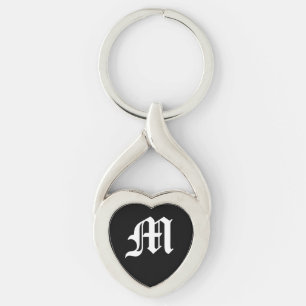 Porte-clés Chaîne-clavier de coeur noir "M"