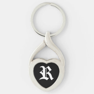 Porte-clés Chaîne-clavier "R" du coeur noir