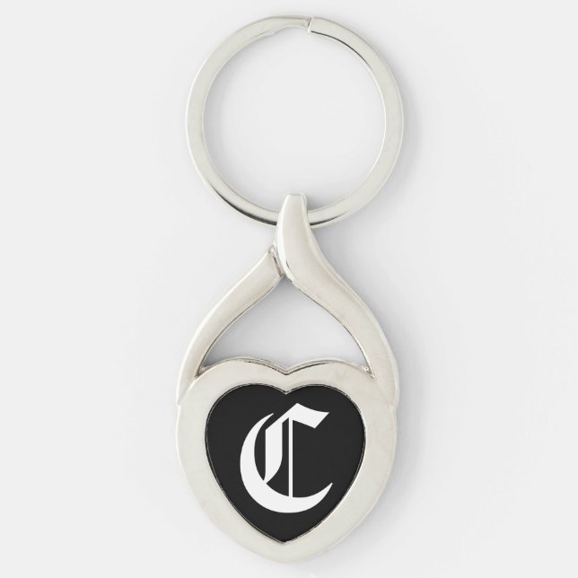 Porte-clés Chaîne de touches du coeur noir "C" (Devant)