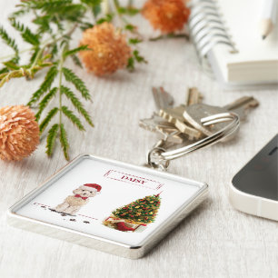Porte-clés Champagne Cockapoo Drôle de Noël Chien avec Arbre