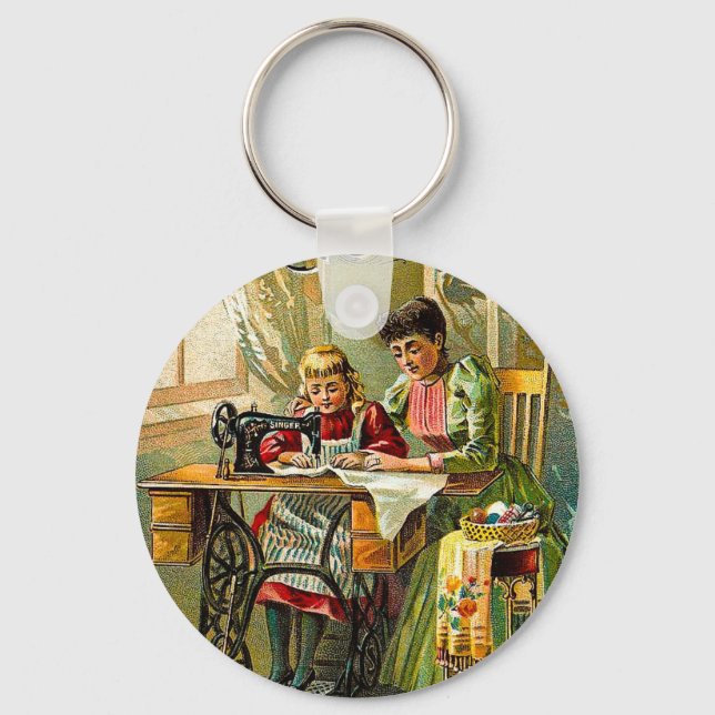 Porte-clés Chanteur machine à coudre "La première leçon" Vint (Recto)