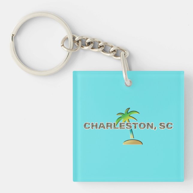 Porte-clés Charleston, SC : Lettres sur les palmiers (Devant)