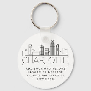 Porte-clés Charlotte, NC Stylisé Skyline   Slogan personnali