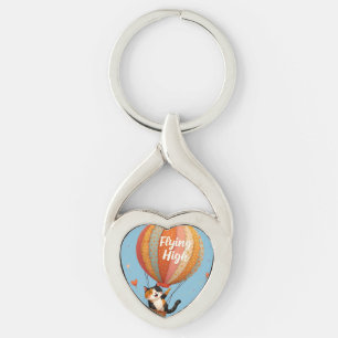 Porte-clés Charmant Chat Montgolfière Art Fantaisiste