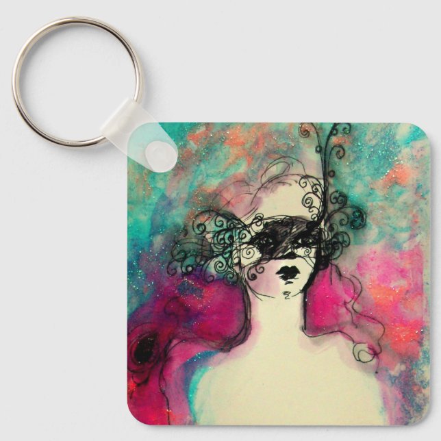 Porte-clés CHARME, beauté mystérieuse avec masque (Recto)