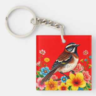 Porte-clés 🐦 Charme de jardin moineau floral Cadeau 🐦