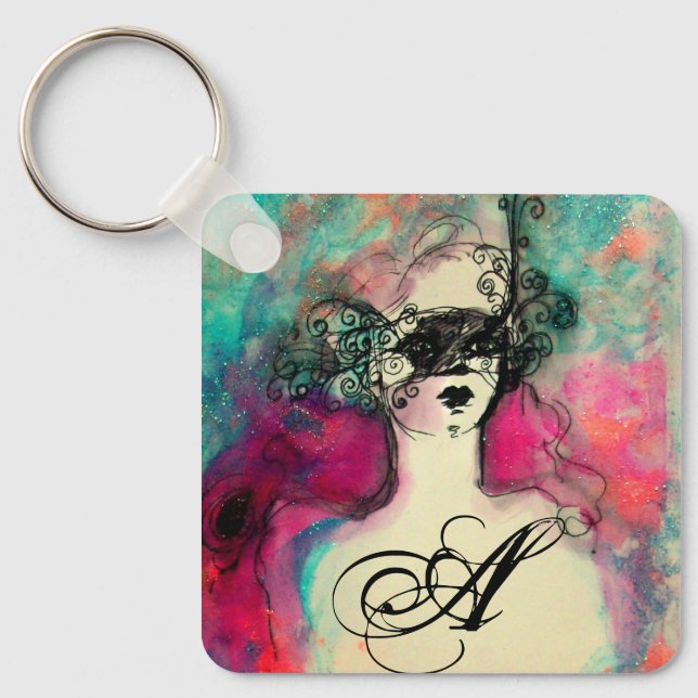 Porte-clés CHARME MONOGRAM / Beauté mystérieuse avec masque (Recto)