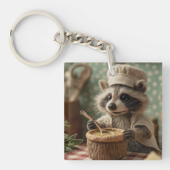 Porte-clés Charming and Cute Raccoon Chef Stirring a Bowl (Devant)