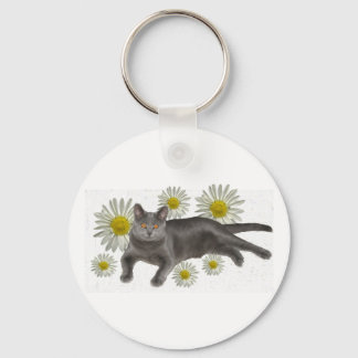 Porte-clés Chartreux avec marguerites