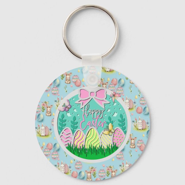 Porte-clés Chasse aux oeufs de Pâques mignonne et papillons c (Recto)