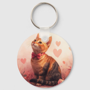 Porte-clés Chat abyssinien avec Rose - Saint Valentin