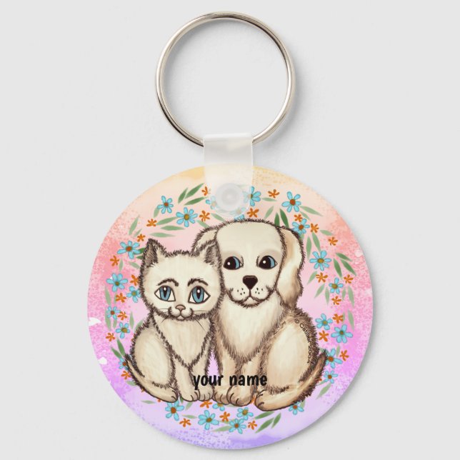 Porte-clés Chat Aime Chien (Recto)